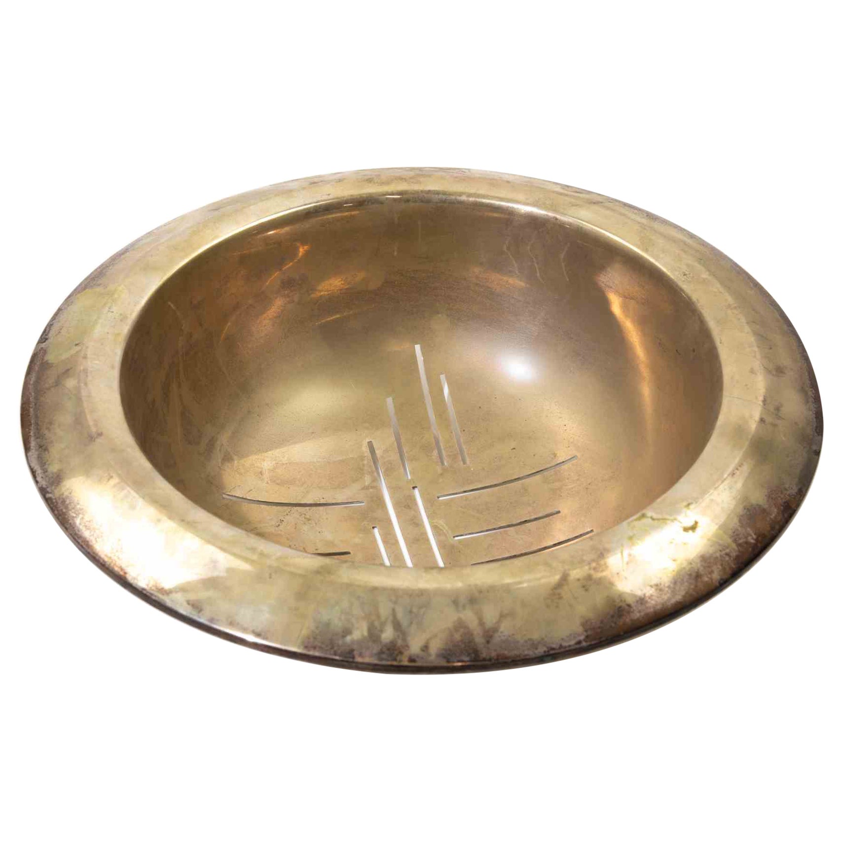 Modernist Silver Bowl with Geometric Pierced Design, 1960s For Sale