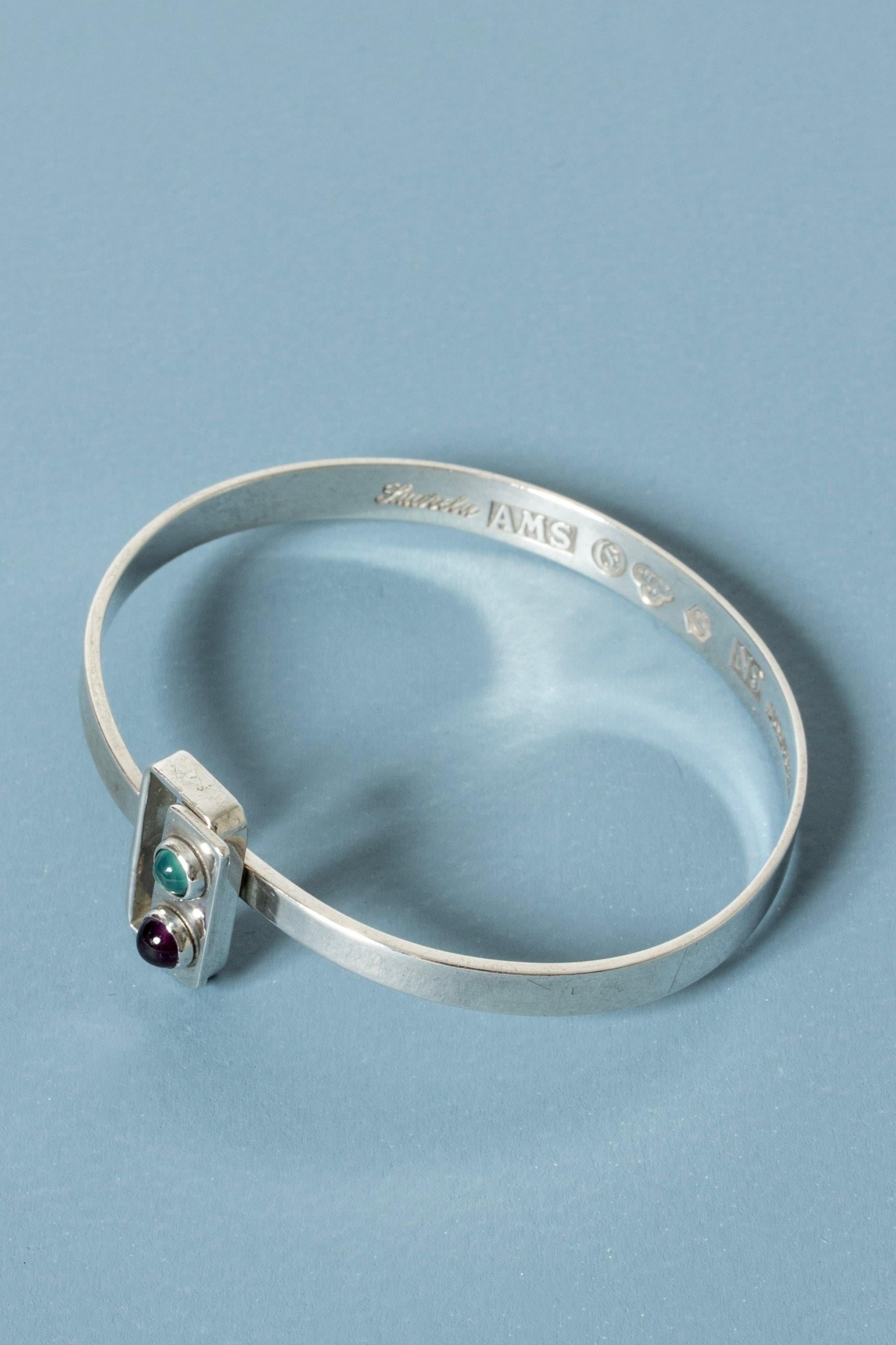 Modernist Silver Bracelet with Amethyst and Tourmaline, Sweden, 1968 In Good Condition In Stockholm, SE