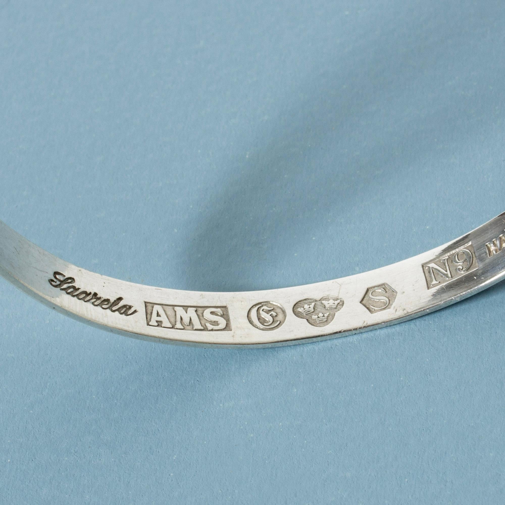 Women's Modernist Silver Bracelet with Amethyst and Tourmaline, Sweden, 1968