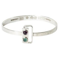 Modernist Silver Bracelet with Amethyst and Tourmaline, Sweden, 1968