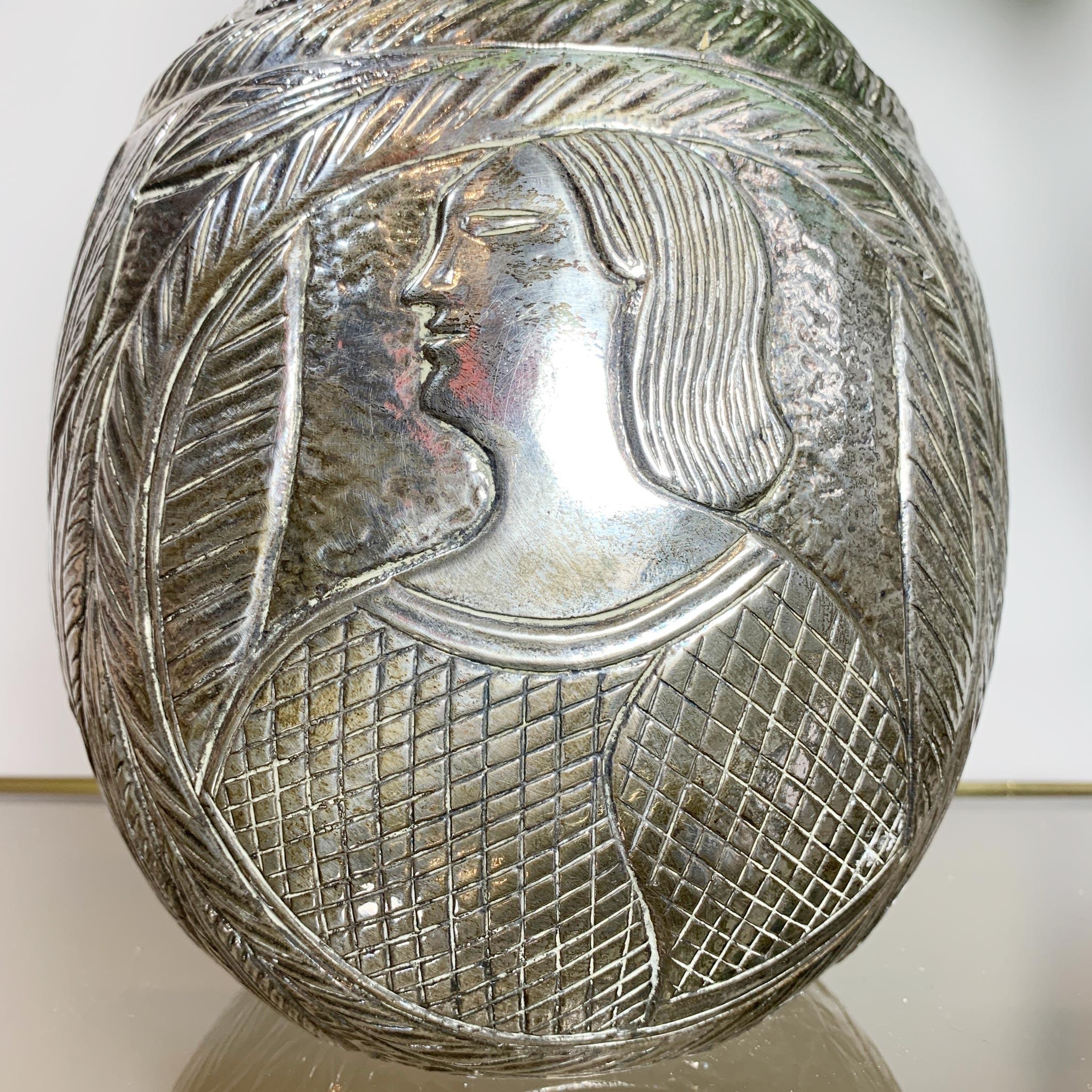 Modernist Silver Breton Design Ice Bucket in the Style of Marc Chagall 1950's For Sale 5