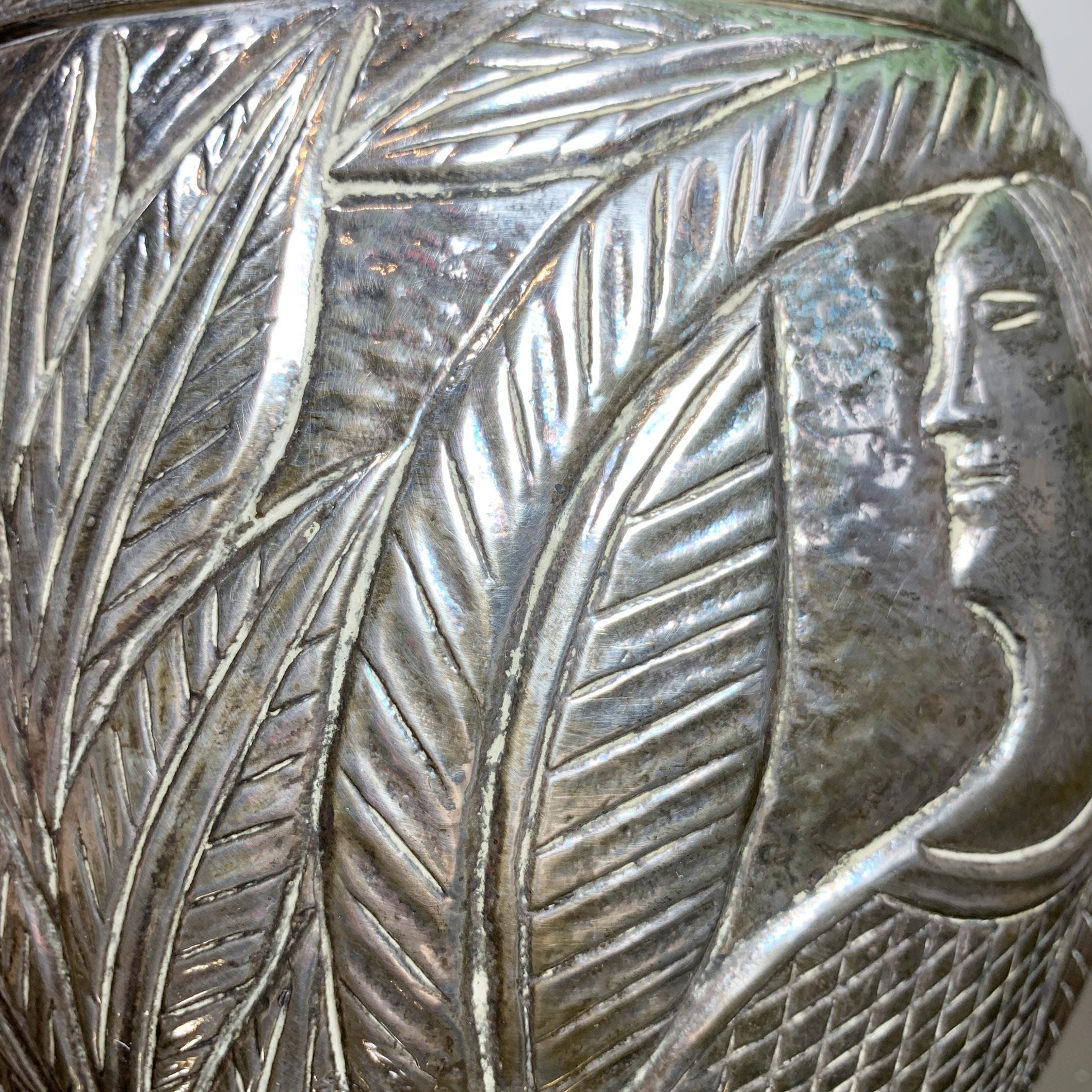 Modernist Silver Breton Design Ice Bucket in the Style of Marc Chagall 1950's For Sale 8