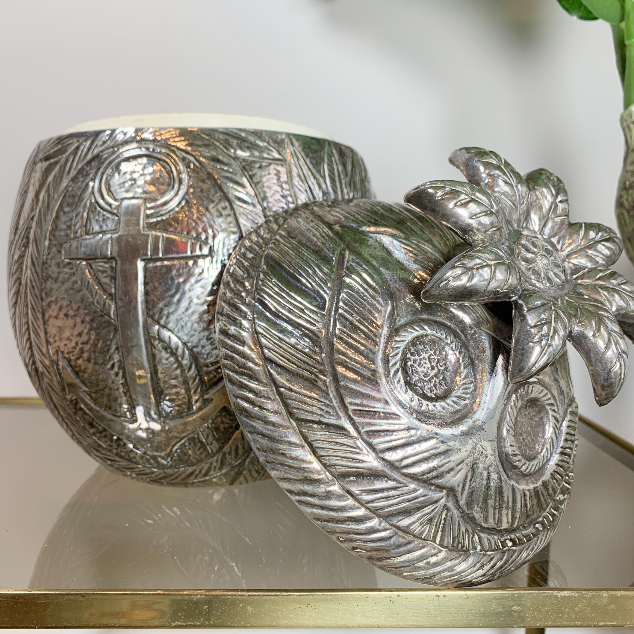 Hand-Crafted Modernist Silver Breton Design Ice Bucket in the Style of Marc Chagall 1950's For Sale