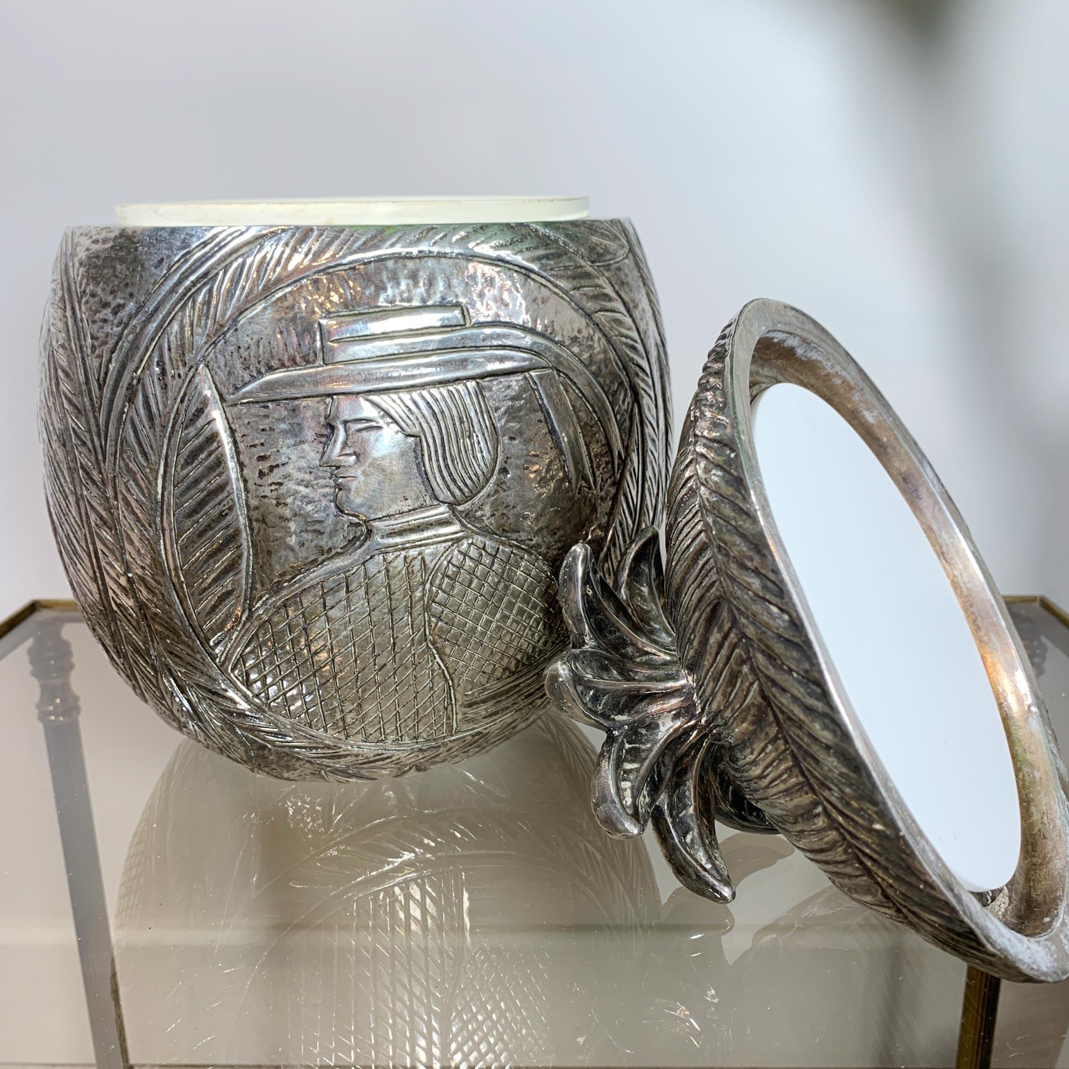 Silver Plate Modernist Silver Breton Design Ice Bucket in the Style of Marc Chagall, 1950s For Sale