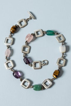 Modernist Silver Collier with Semi-Precious Stones by Arvo Saarela, Sweden, 1968
