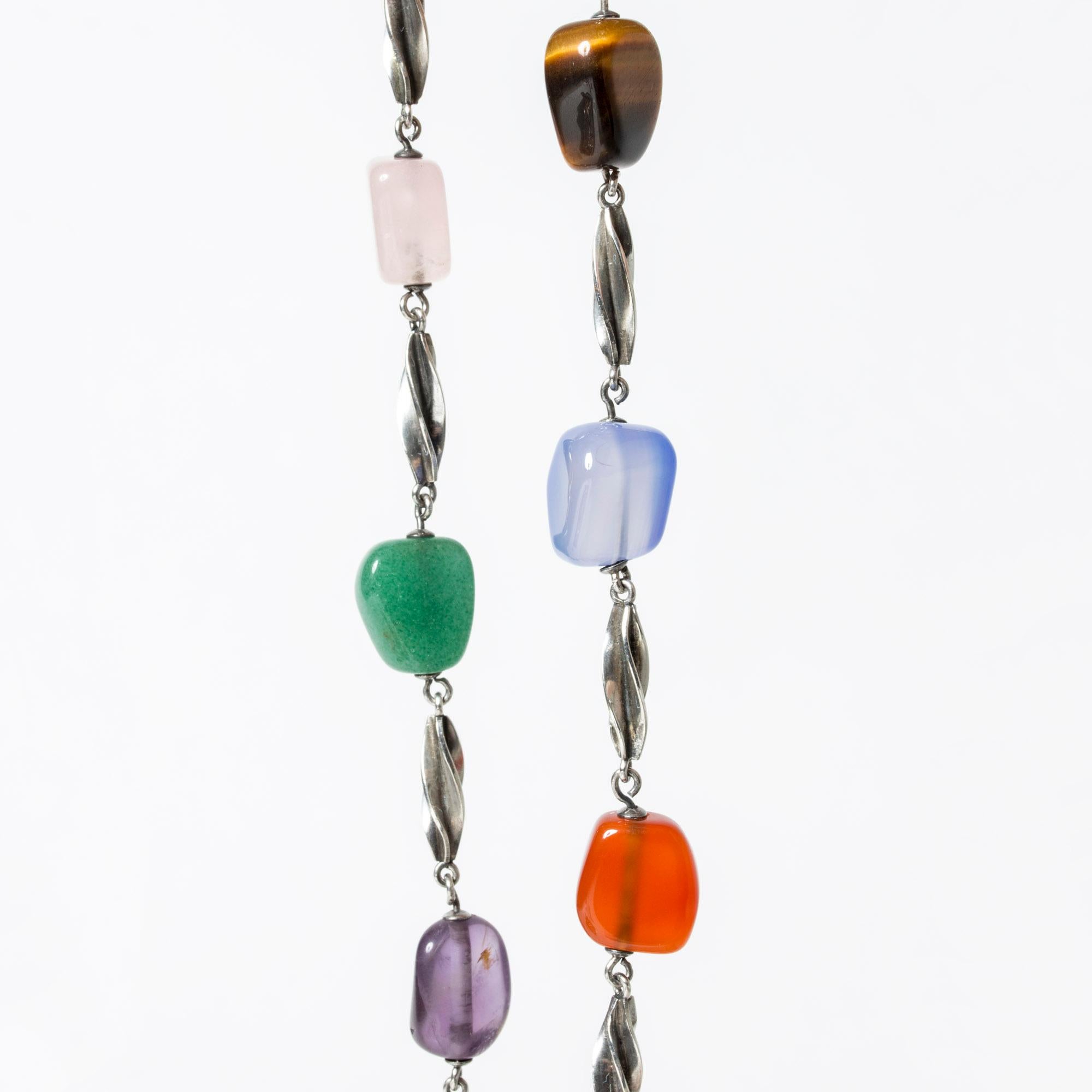 Modernist Silver Collier with Semiprecious Stones, Sweden, 1960s In Good Condition In Stockholm, SE