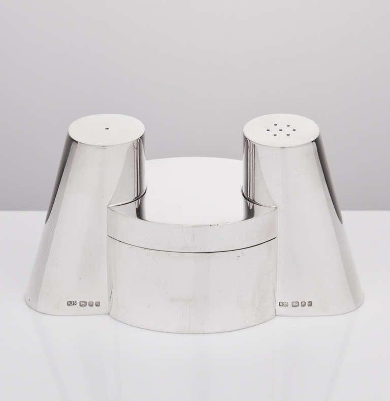 Modernist Silver Cruet Set by Makers RJS London, 1981