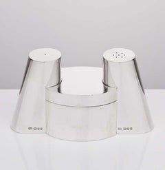 Retro Modernist Silver Cruet Set by Makers RJS London, 1981