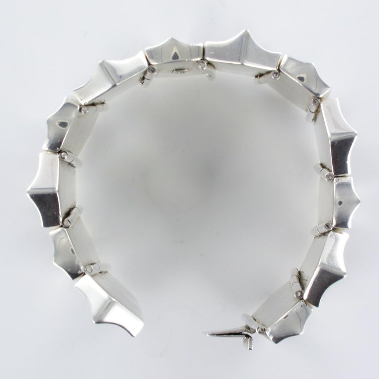 Modernist Silver Designer Cuff Bracelet For Sale 8