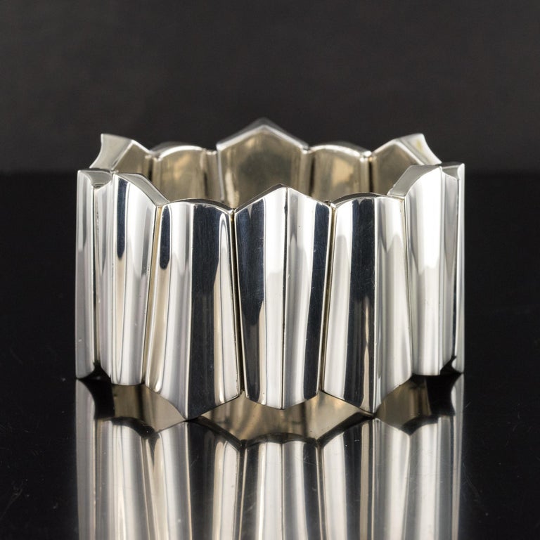 Modernist Silver Designer Cuff Bracelet In Excellent Condition For Sale In Poitiers, FR