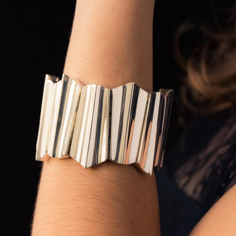 Women's Modernist Silver Designer Cuff Bracelet For Sale