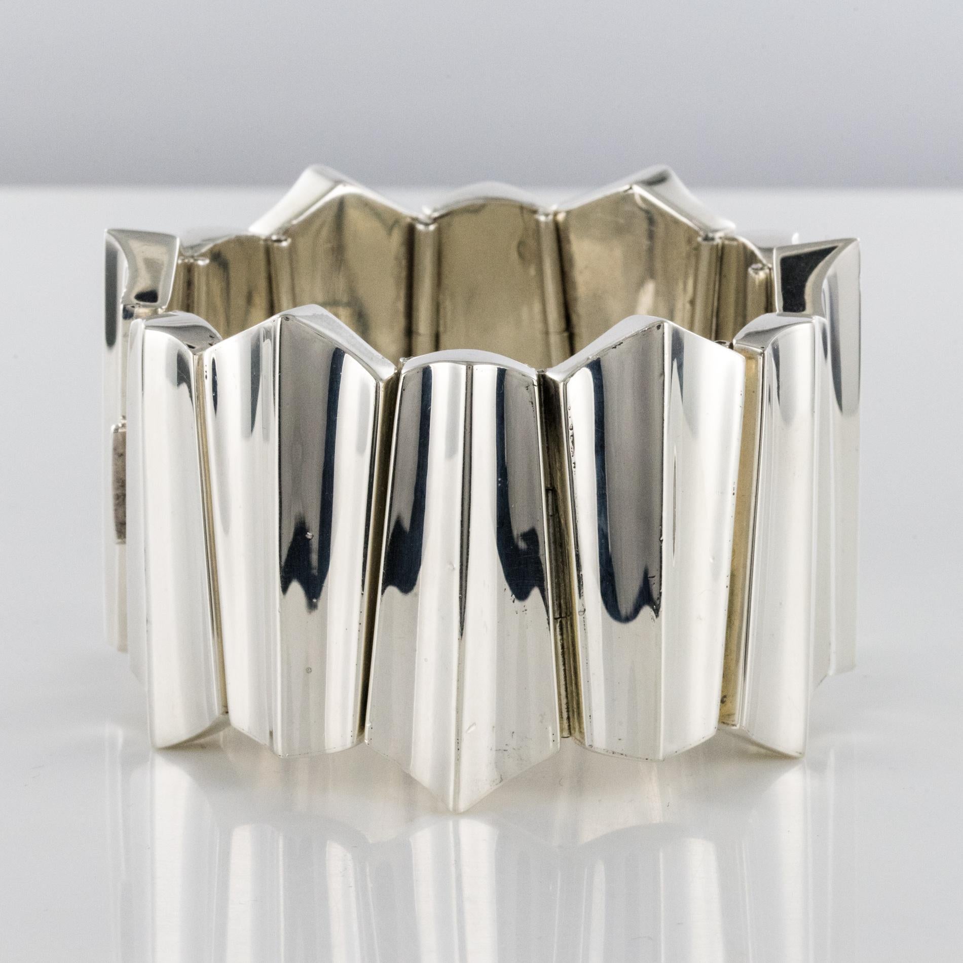 Modernist Silver Designer Cuff Bracelet For Sale 1