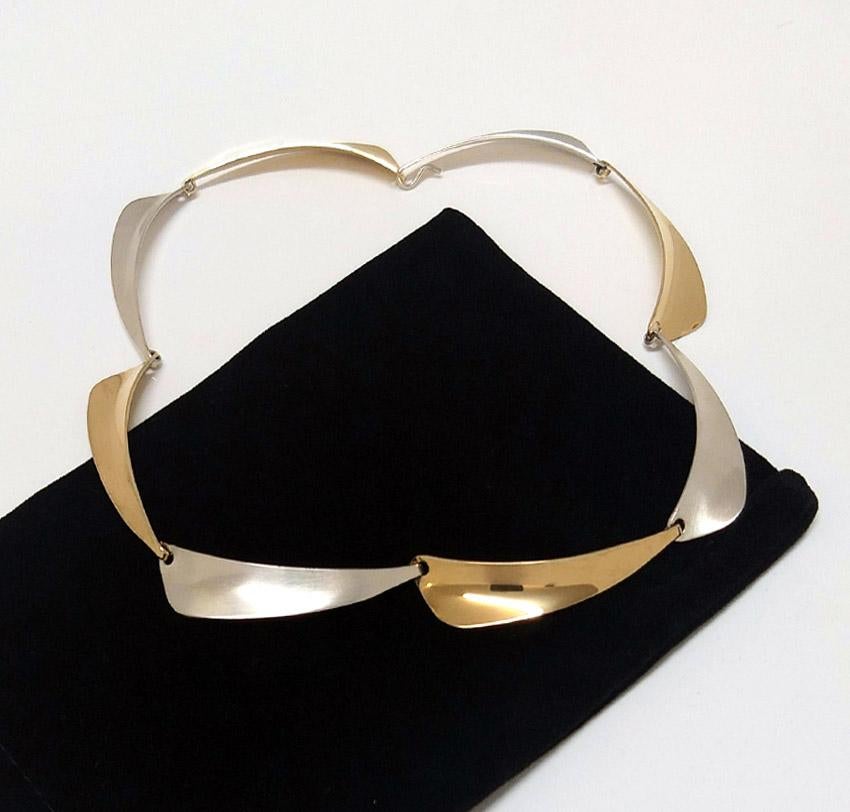 Modernistischer Silber-Gold-Halsband der Moderne, Vintage Gerhard Herbst Studio-Kragen  im Angebot 1