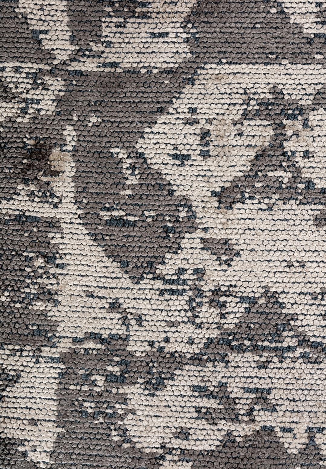 Abstrakte Dunkel Moderne  Chenille-Teppich in Grau, Beige und Grau, auf Lager (Handgefertigt) im Angebot