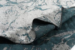 Modernist Silver Gray and Teal Abstract Marble Design Soft Semi-Plush Rug