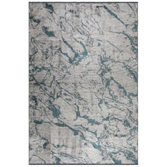Modernist Silver Gray and Teal Abstract Marble Design Soft Semi-Plush Rug
