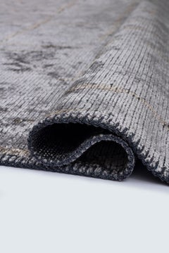 Modernistischer 5x6'6"-Teppich in Silbergrau und Beige, auf Lager