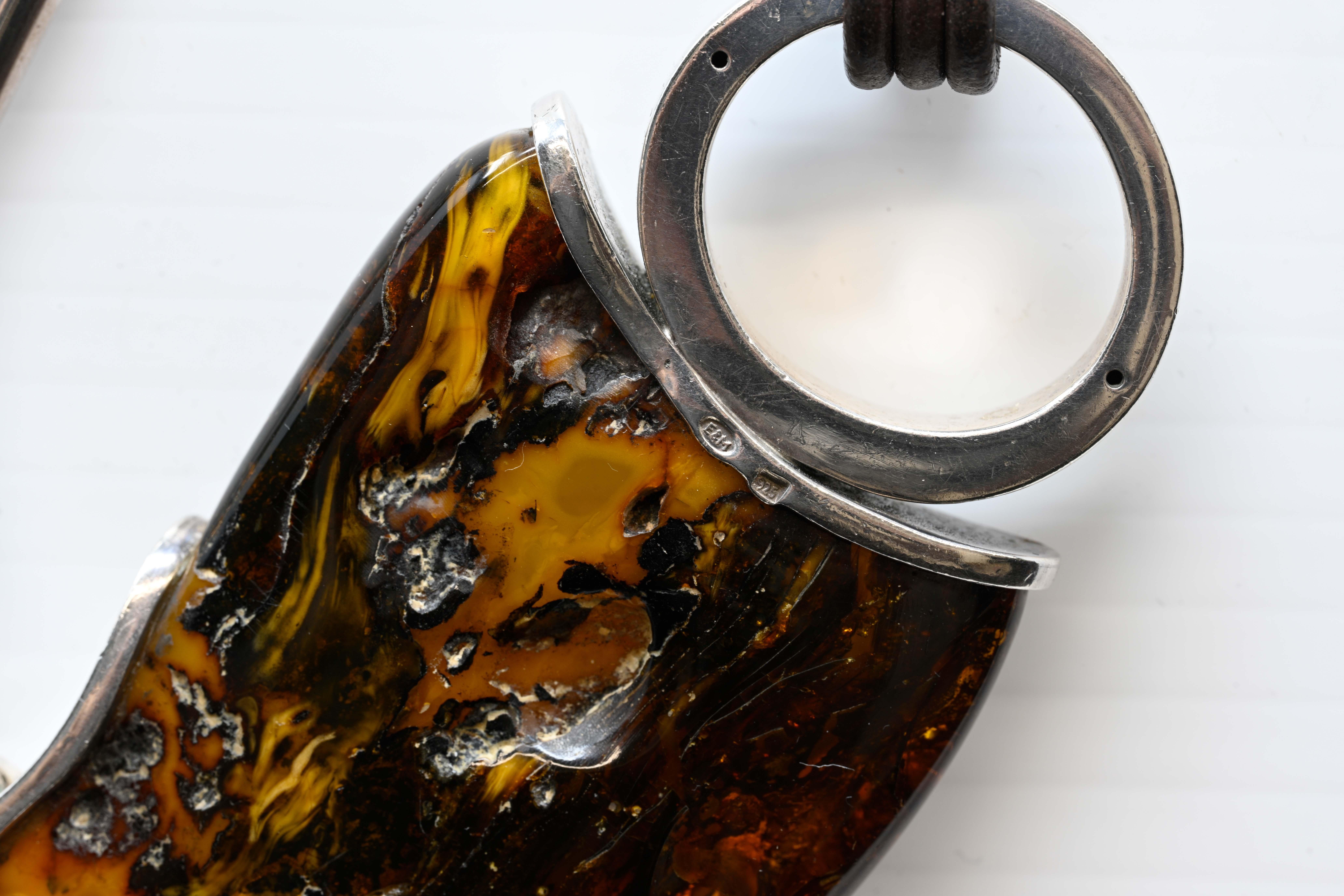 Modernist Silver Necklace with Baltic Amber For Sale 1