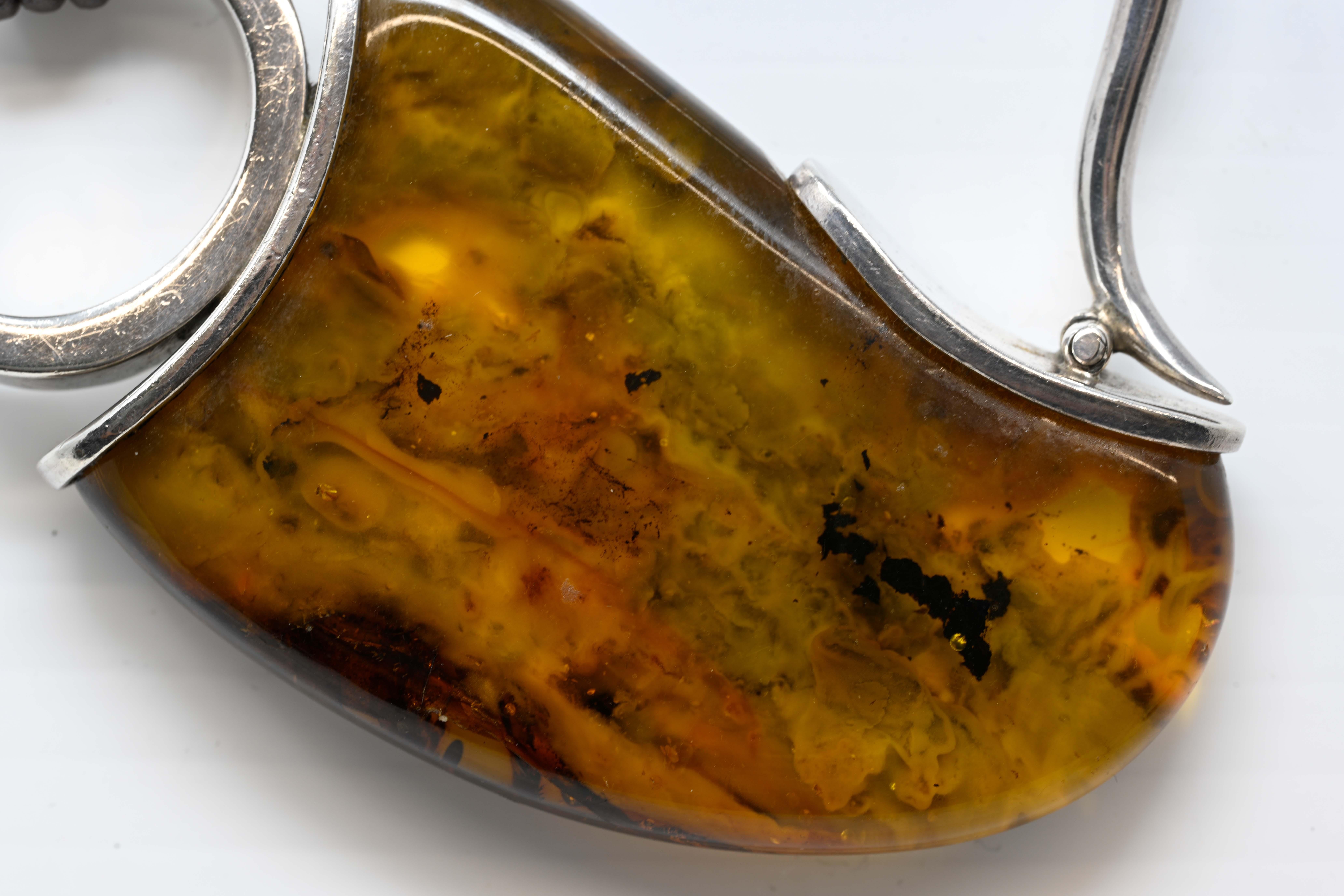 Modernist Silver Necklace with Baltic Amber For Sale 2