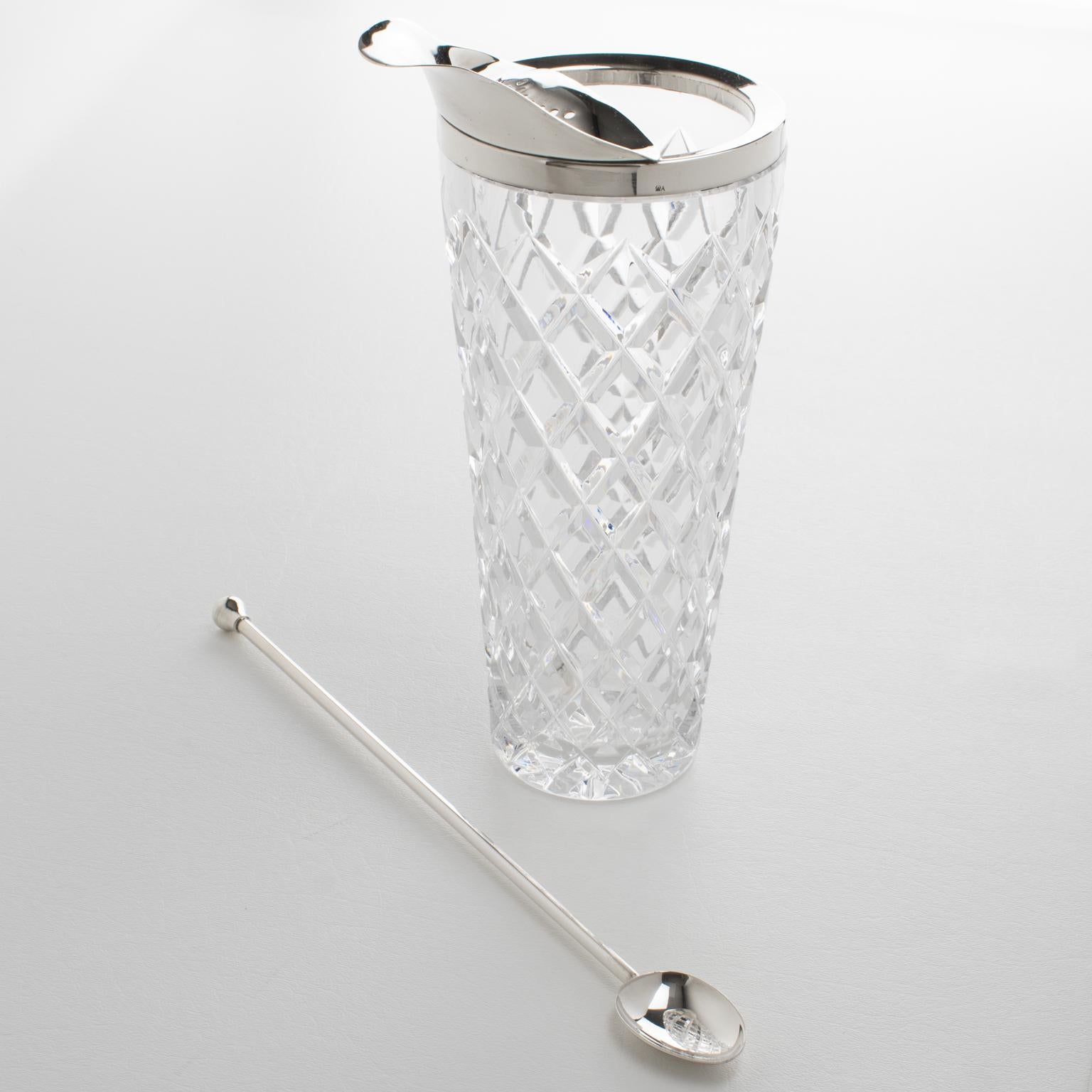 Art Deco Modernist Silver Plate and Crystal Barware Cocktail Martini Pitcher Mix