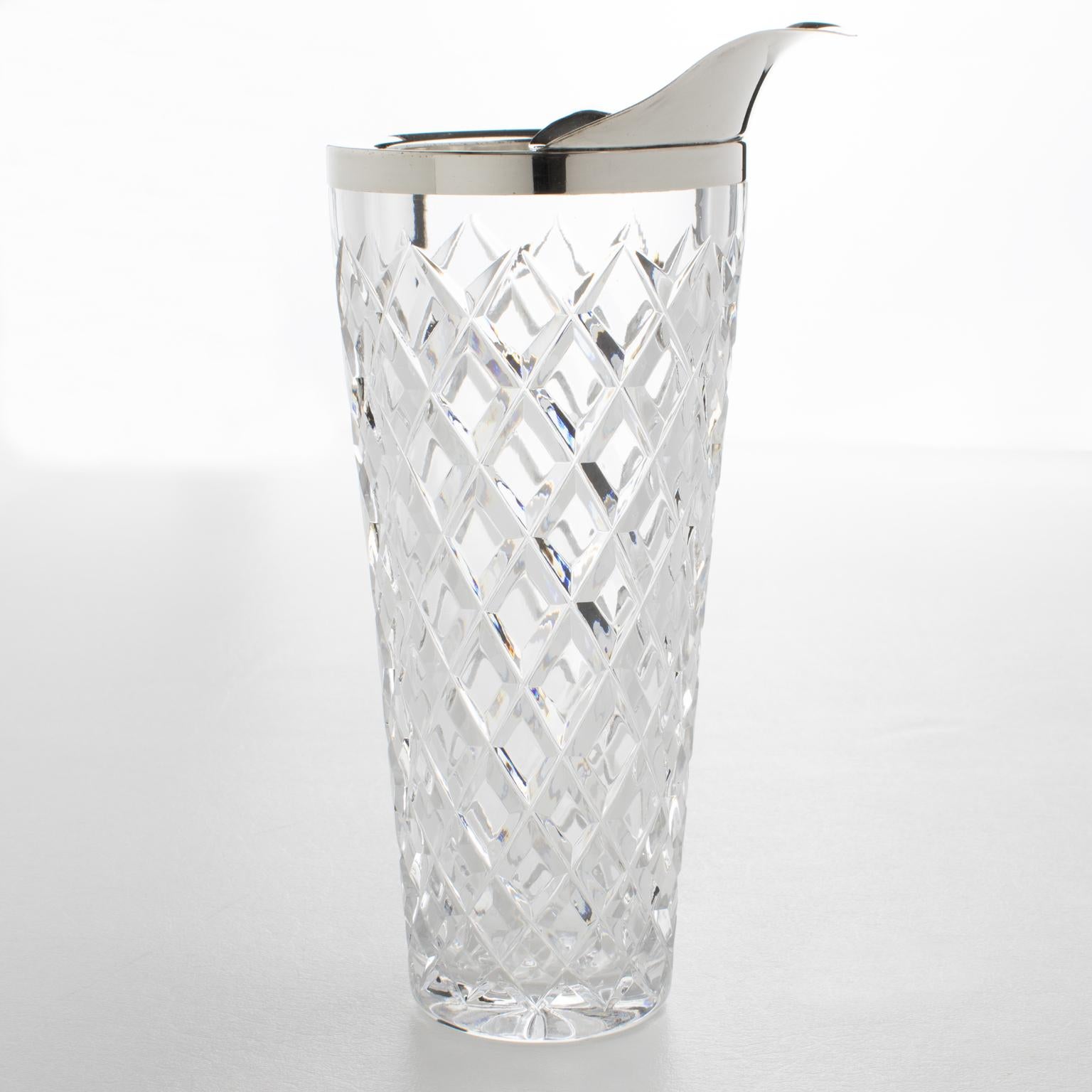 French Modernist Silver Plate and Crystal Barware Cocktail Martini Pitcher Mix