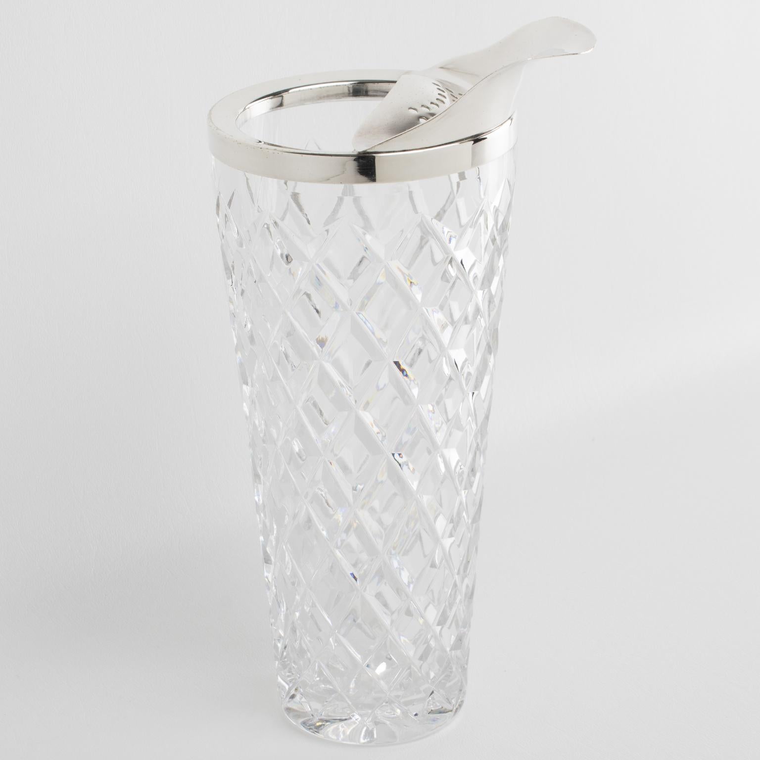 Modernist Silver Plate and Crystal Barware Cocktail Martini Pitcher Mix In Good Condition In Atlanta, GA