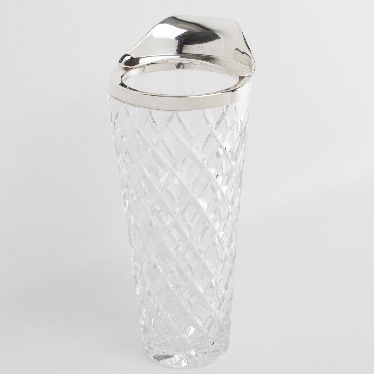 Mid-20th Century Modernist Silver Plate and Crystal Barware Cocktail Martini Pitcher Mix
