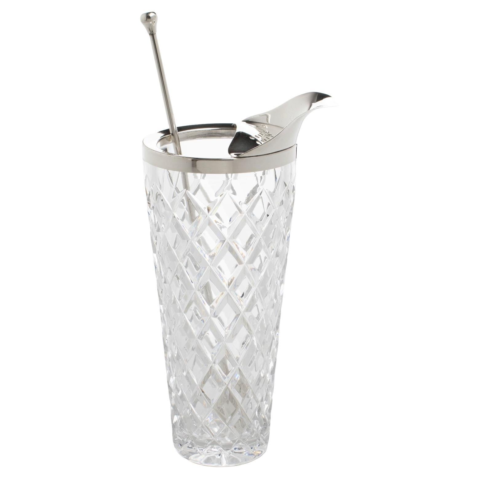 Modernist Silver Plate and Crystal Barware Cocktail Martini Pitcher Mix