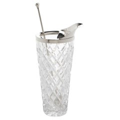 Modernist Silver Plate and Crystal Barware Cocktail Martini Pitcher Mix