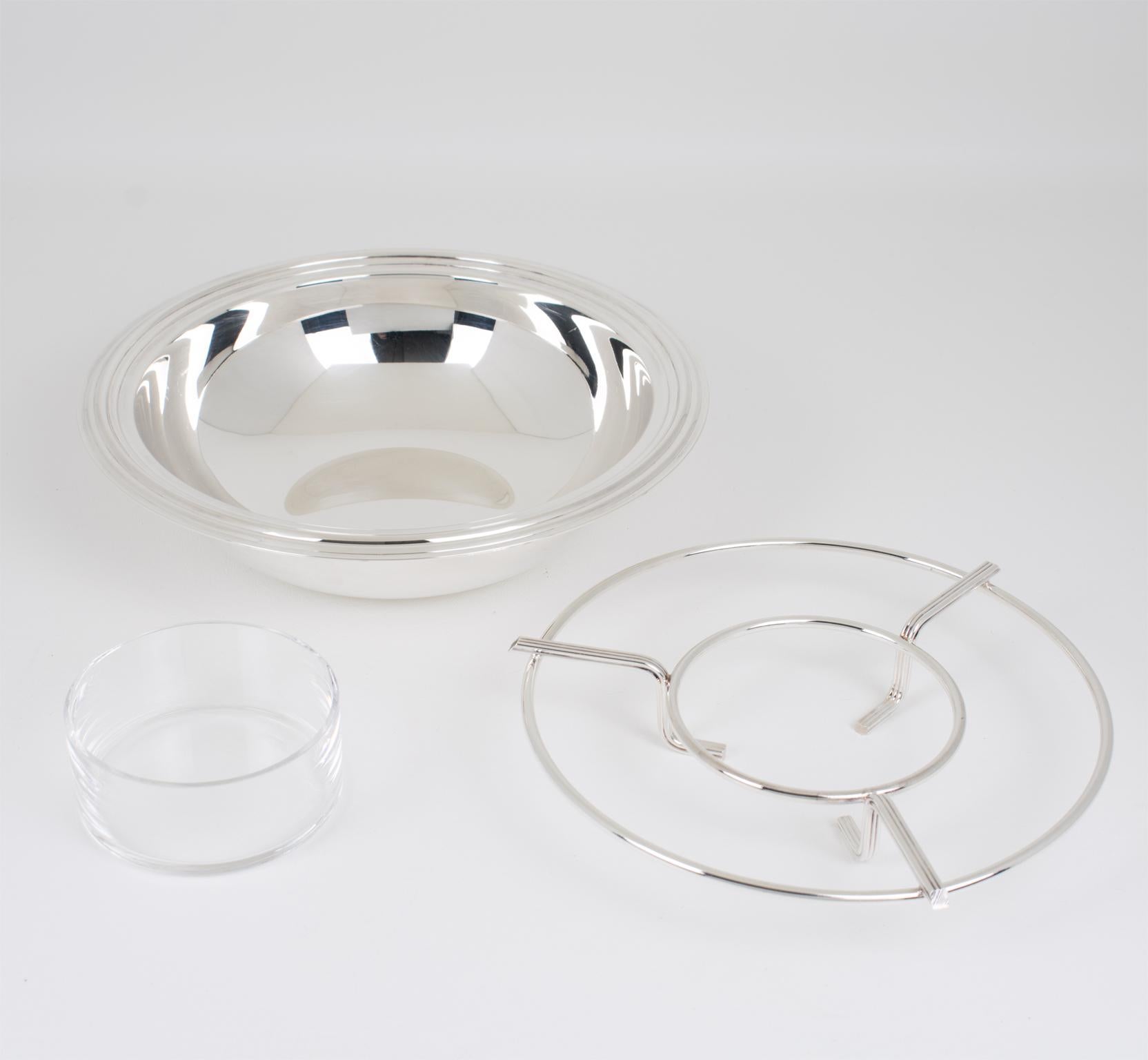 Modernist Silver Plate and Crystal Caviar Bowl Serving Dish, circa 1970 In Excellent Condition In Atlanta, GA