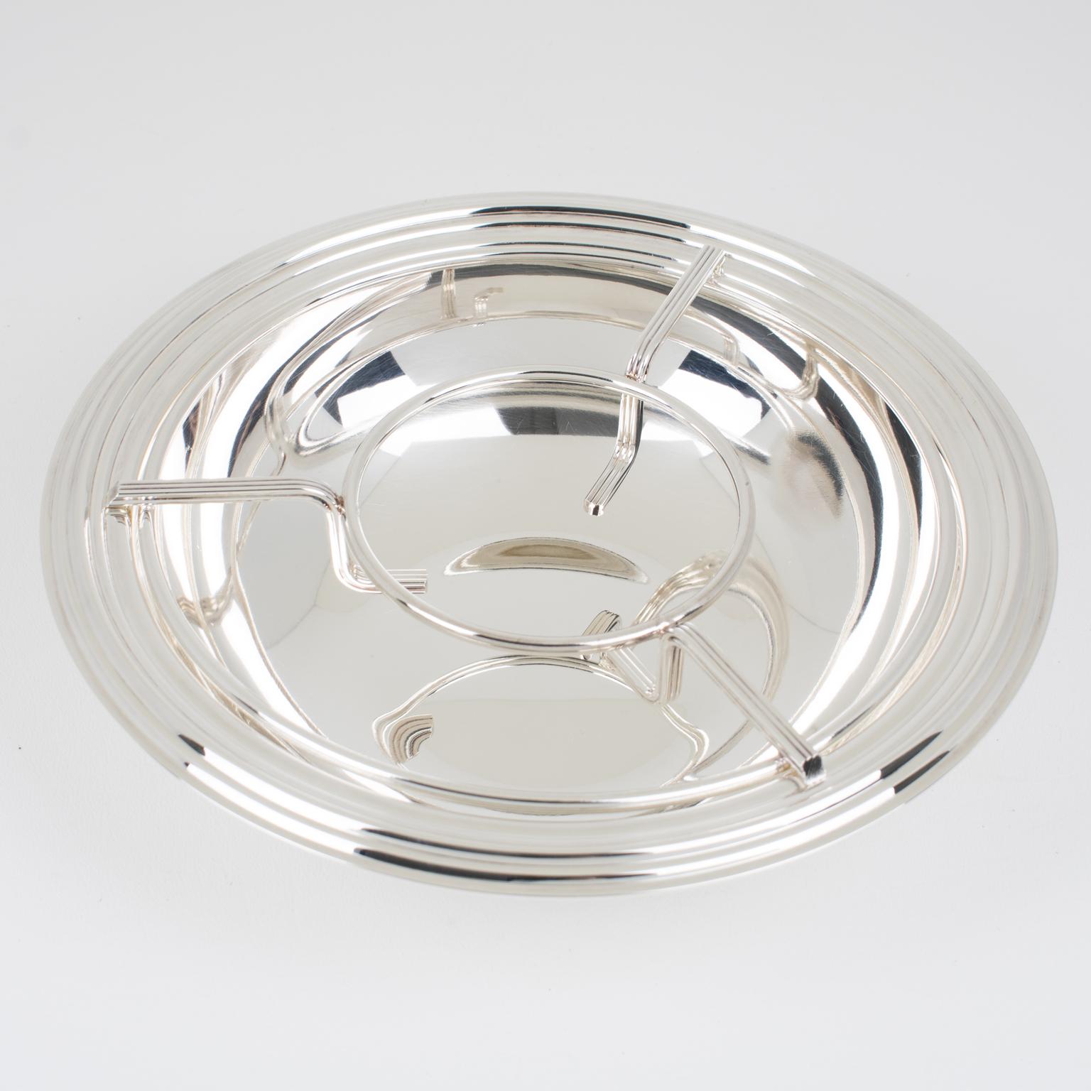 Late 20th Century Modernist Silver Plate and Crystal Caviar Bowl Serving Dish, circa 1970
