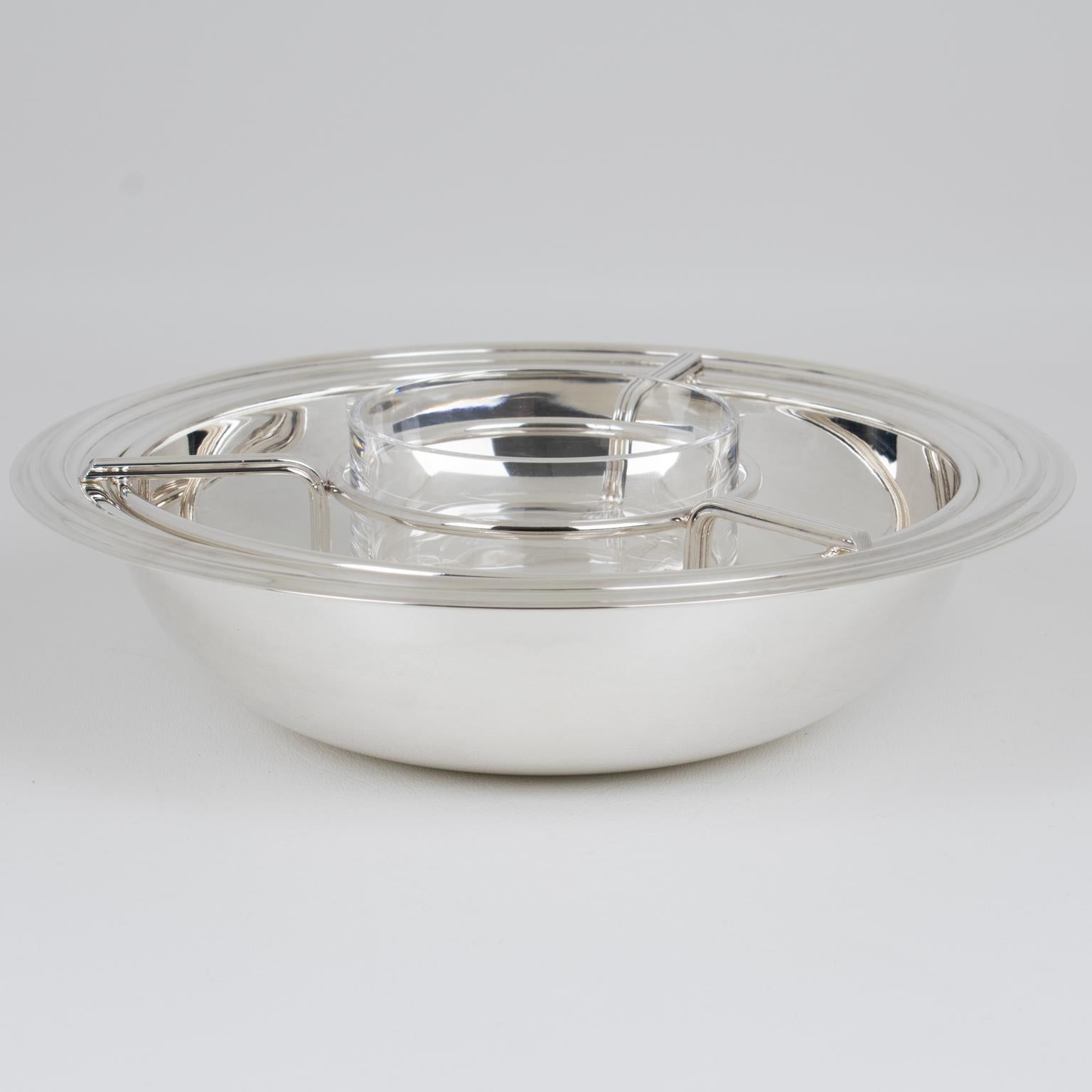Modernist Silver Plate and Crystal Caviar Bowl Serving Dish, circa 1970 1