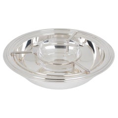 Plato modernista de plata y cuenco de Crystal Caviar, hacia 1970