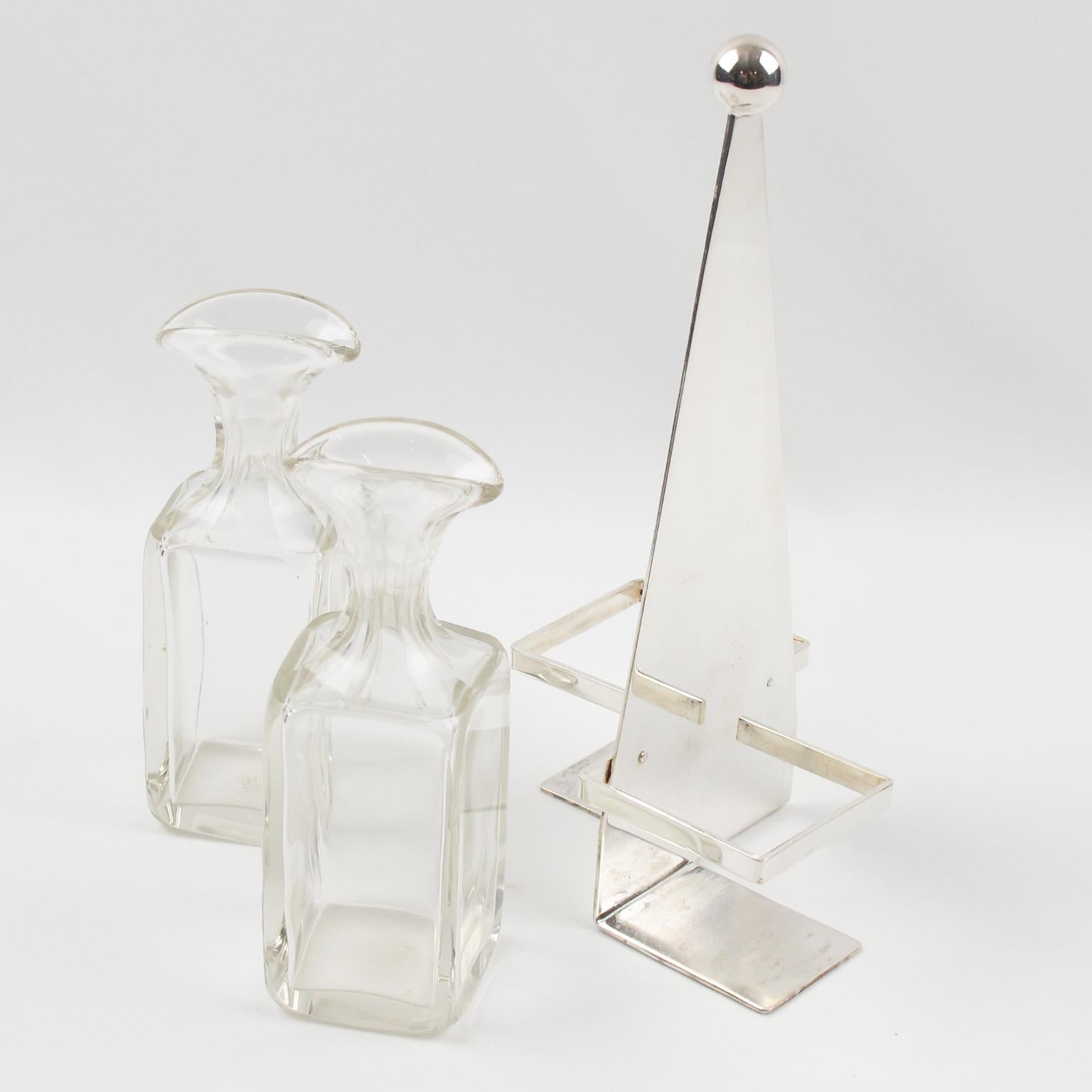 Servidor de vinagreras modernista de plata y cristal, hacia 1930 mediados del siglo XX en venta