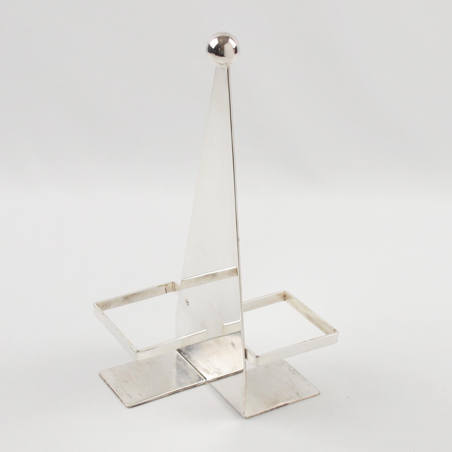 Servidor de vinagreras modernista de plata y cristal, hacia 1930 Metal en venta