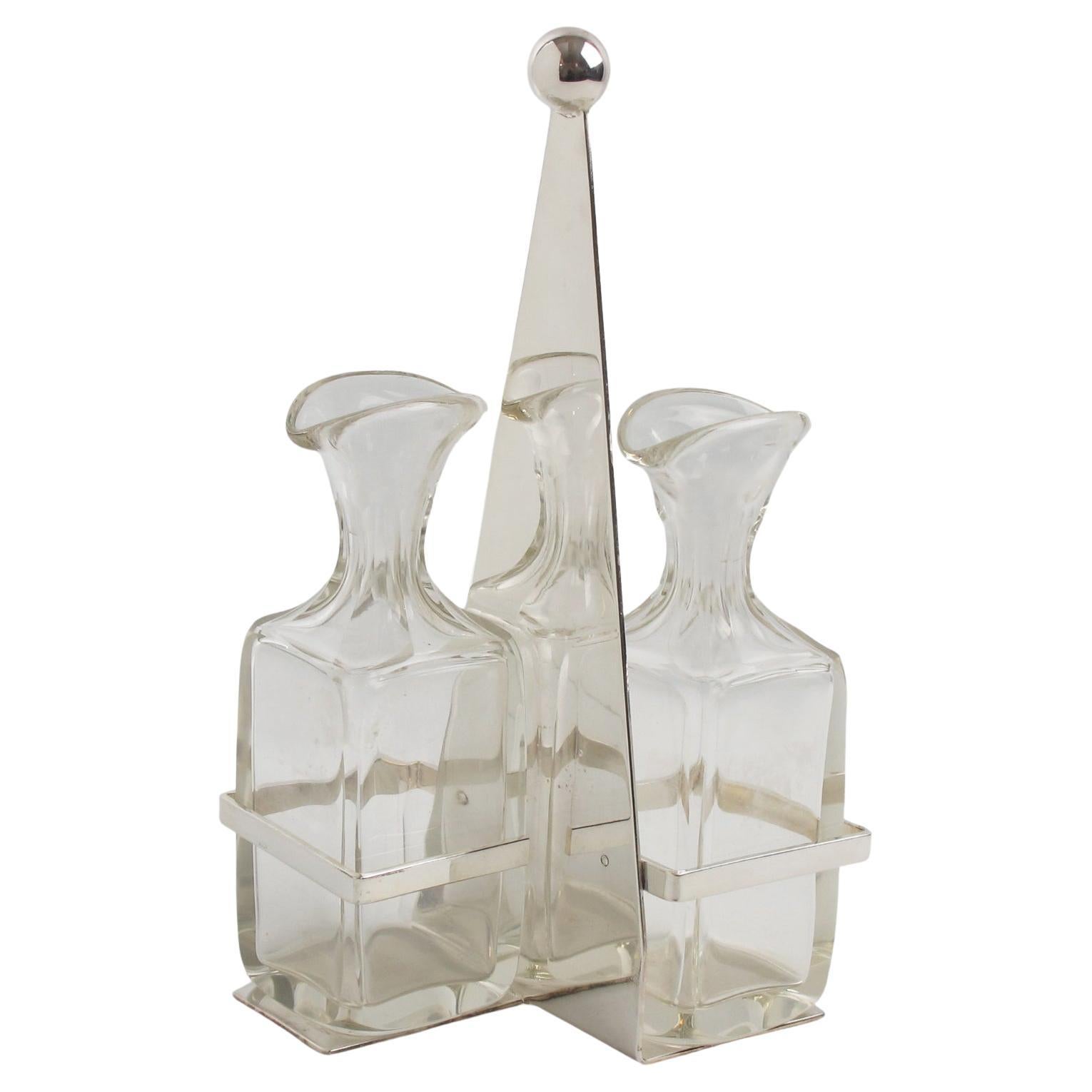 Modernist Silver Plate and Crystal Cruet Server, circa 1930