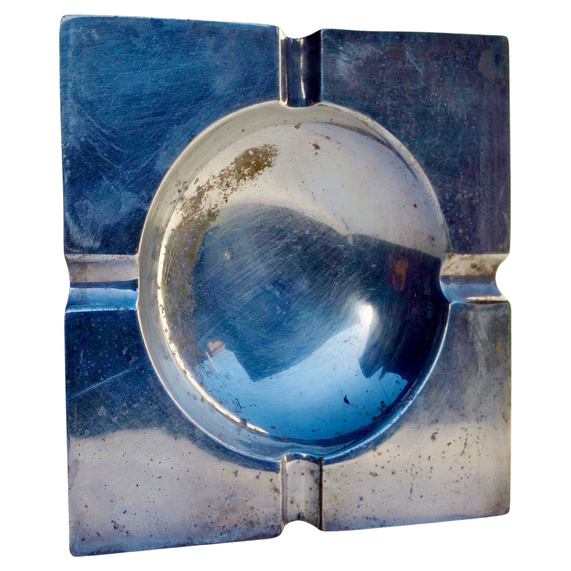 Modernistischer versilberter Aschenbecher mit hervorragender Patina, Frankreich, um 1970
