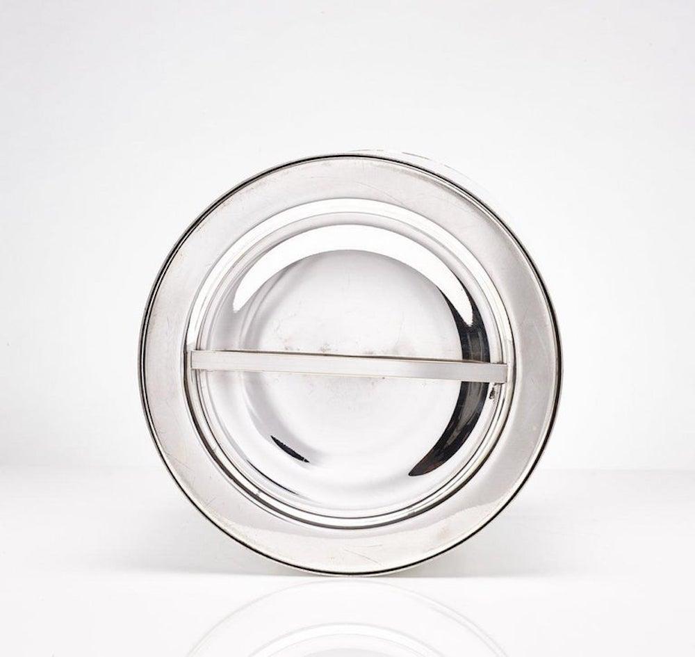 Mid-Century moderno Secchiello da ghiaccio nautico modernista placcato in argento con coperchio Italia, circa 1960 in vendita