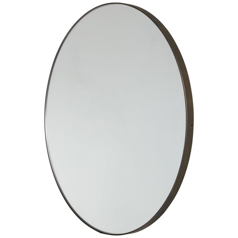 Orbis Round Modern Mirror with Brass frame with Bronze Patina Medium