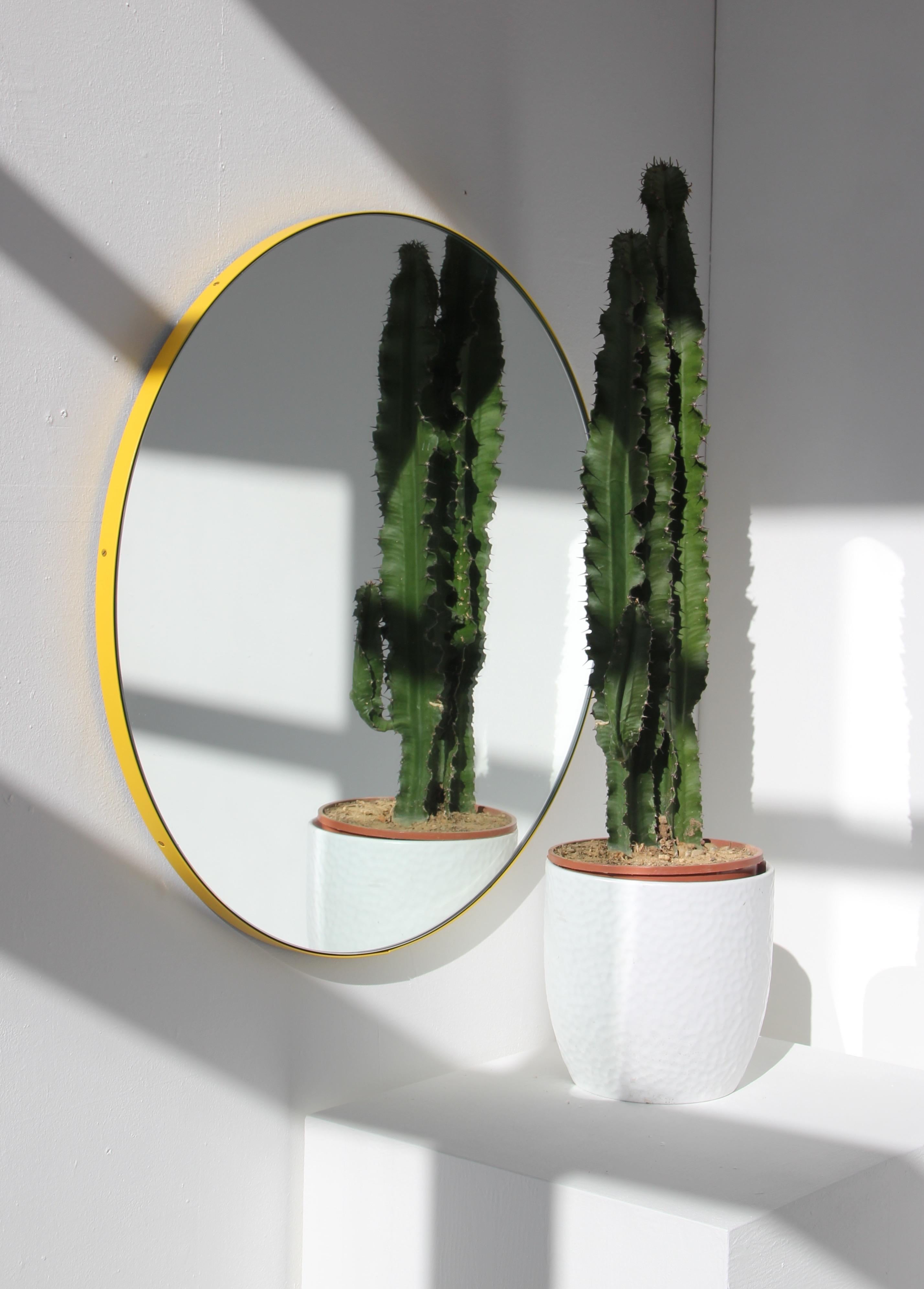 British Orbis Round Modern Handcrafted Mirror with Yellow Frame, Medium For Sale