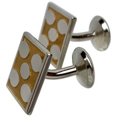 Vintage Silver Modernist Cufflinks with Square Shape, Engine Turning