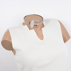 Modernist Silvered Metal Rigid Collar Necklace with Belt Buckle Design