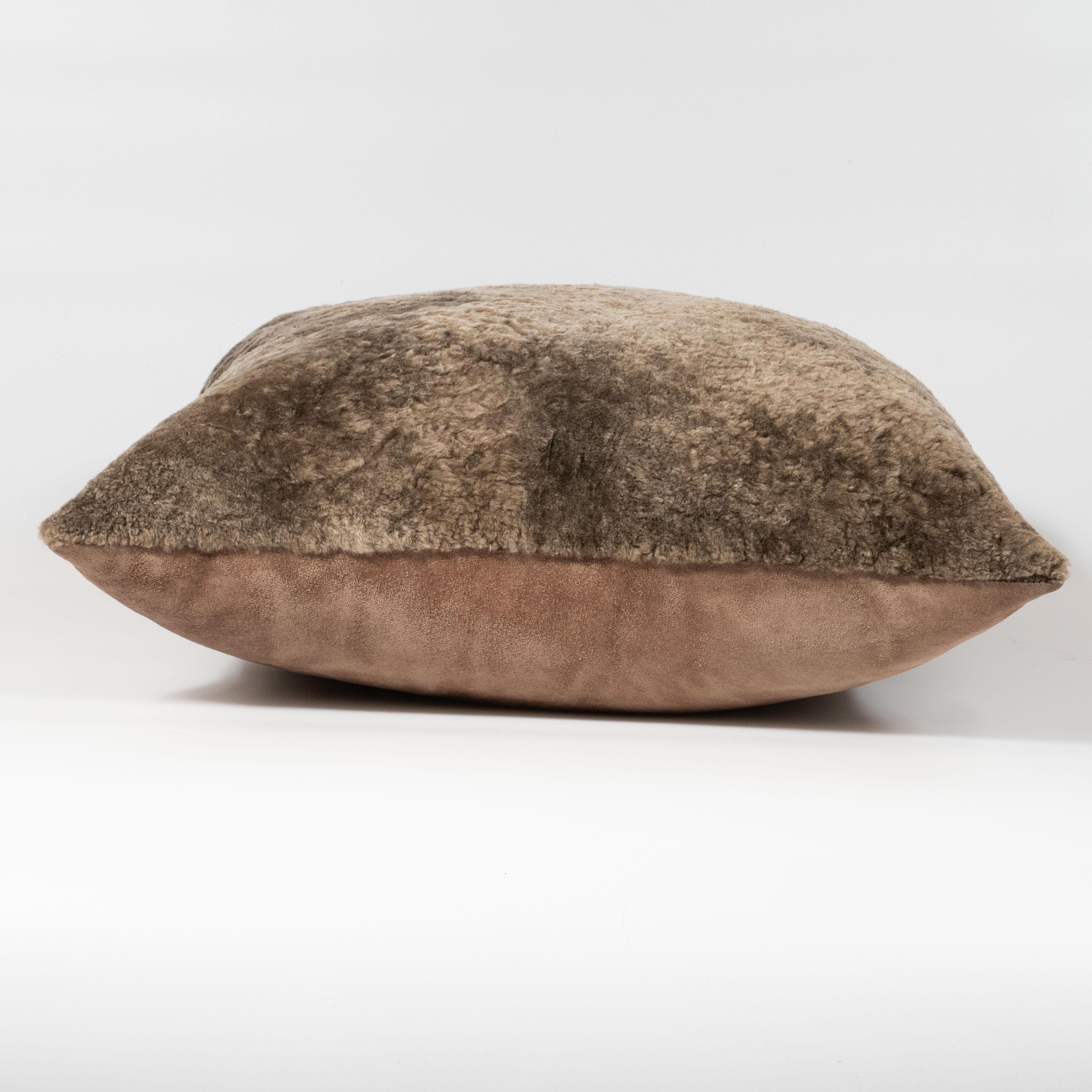 Modernist Slate Umber Square Pillow in Luxe Shearling and Suede 4