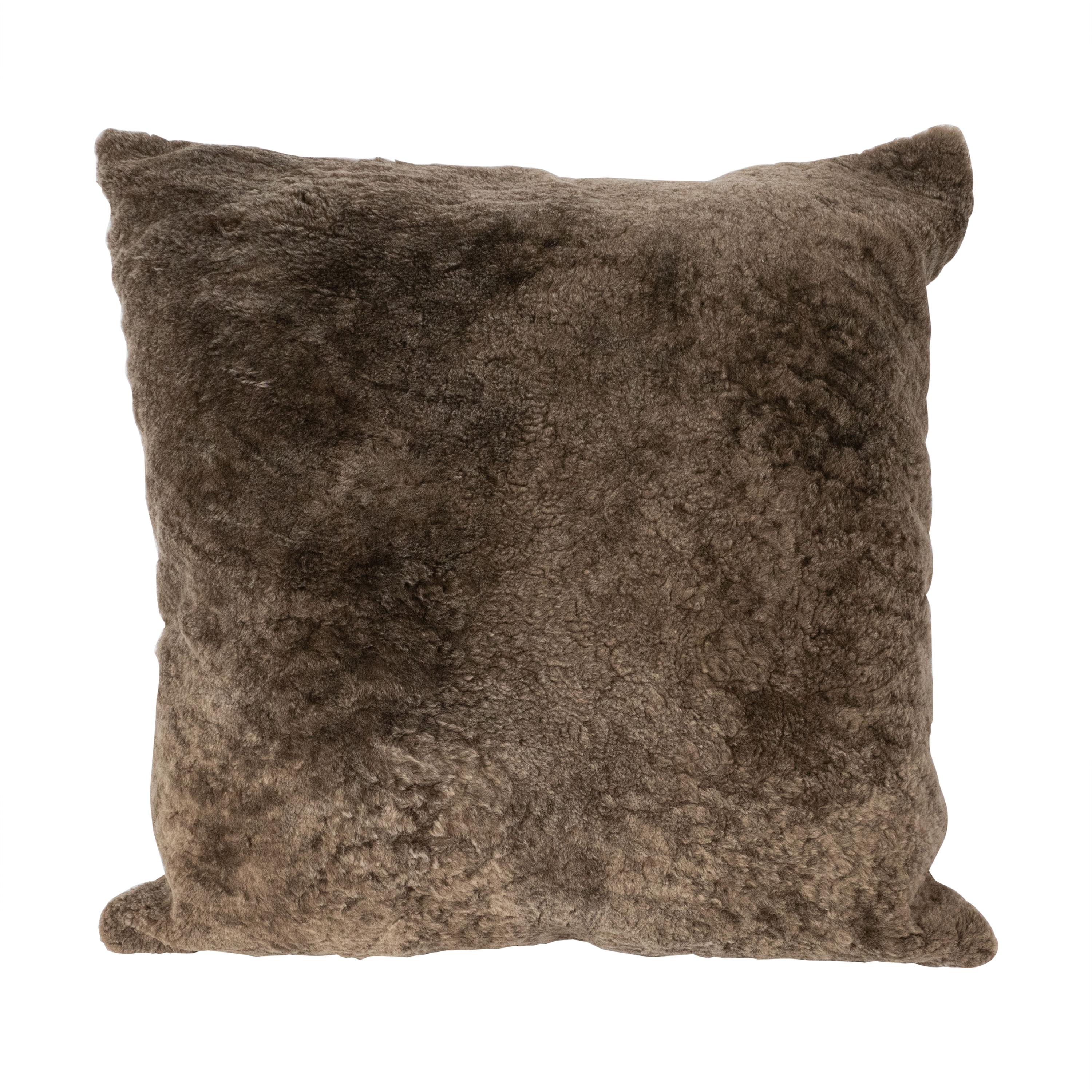 Modernist Slate Umber Square Pillow in Luxe Shearling and Suede