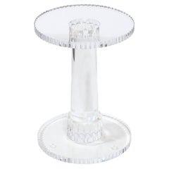 Modernist Slender Spool Form Lucite Occasional Table with Crenelated Edges 