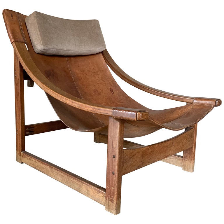 Modernist Sling Leather Lounge Chair at 1stDibs