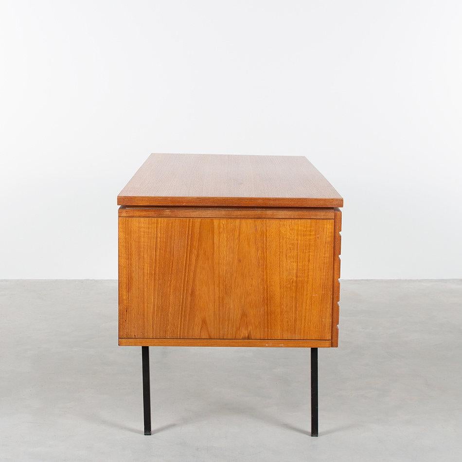 Mid-Century Modern Modernist Small Desk in Teak Veneer with Black Frame, Netherlands, 1960