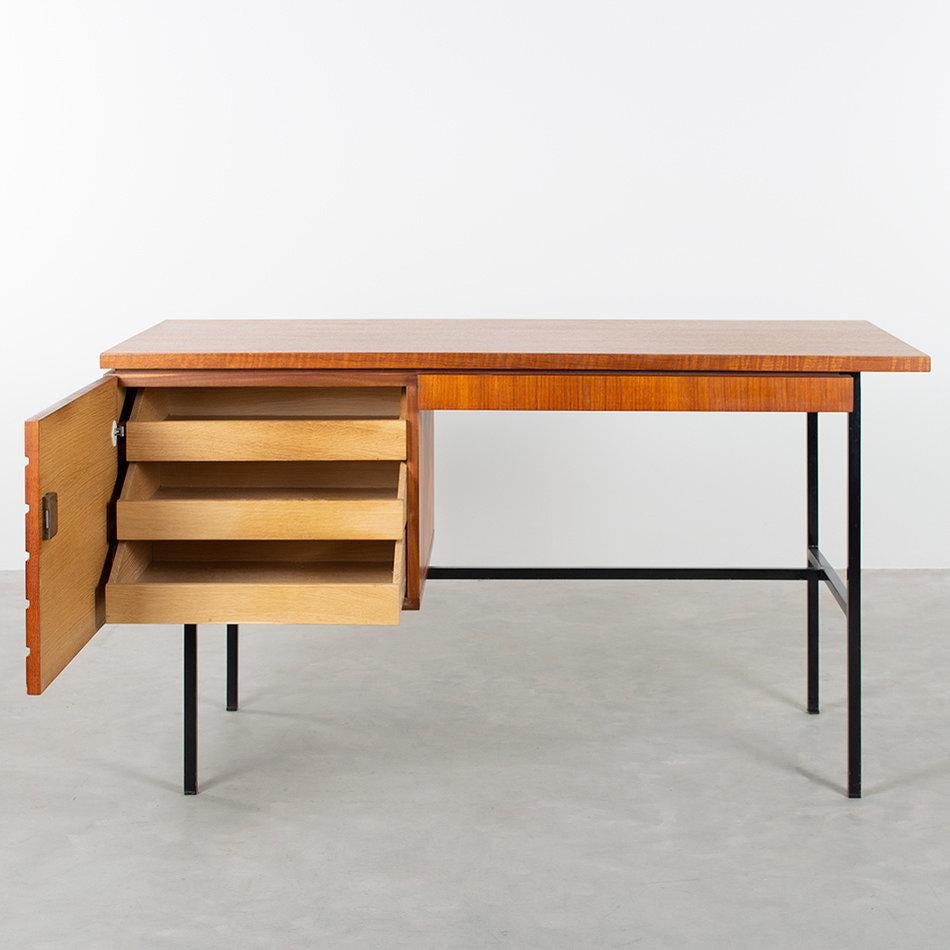 Modernist Small Desk in Teak Veneer with Black Frame, Netherlands, 1960 In Good Condition In Amsterdam, NL