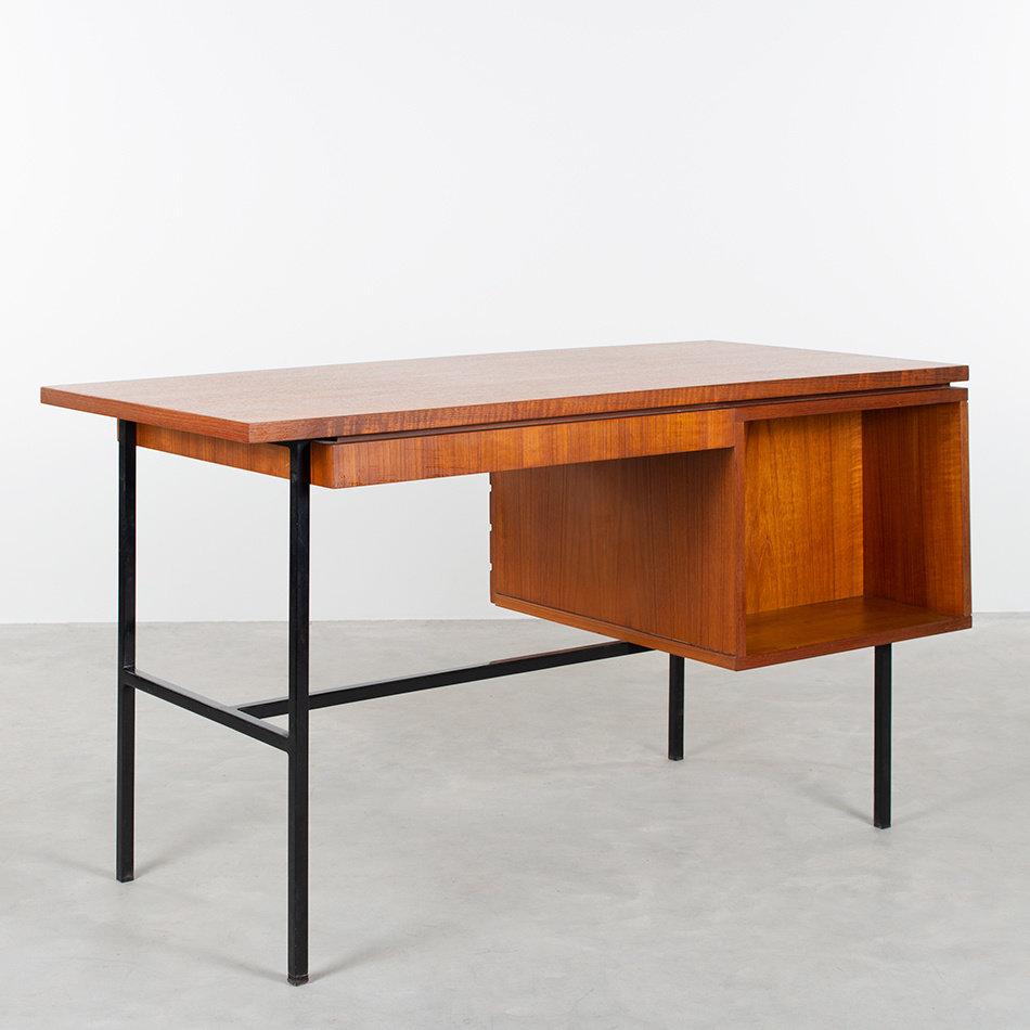 Mid-20th Century Modernist Small Desk in Teak Veneer with Black Frame, Netherlands, 1960