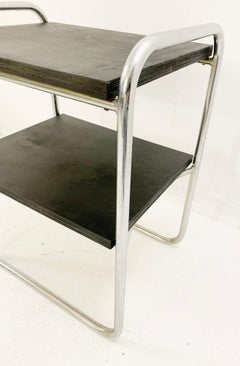 Modernist Small Wood and Tubular Steel Side Table, 1930s
